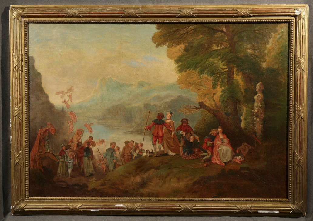 L'Ecole de Watteau Antique European Painting Embarkation for Cythera
