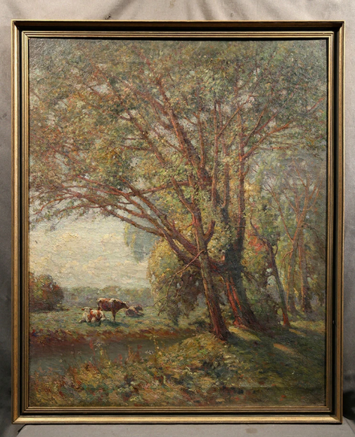 Antique American Beautiful Farm Landscape Countryside with Cows