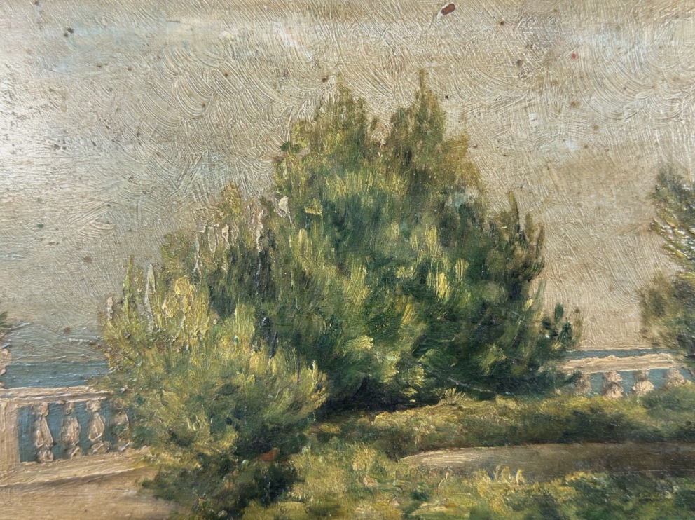 Antique Oil On Panel : View of The Mediterranean French Riviera Nice Monaco?