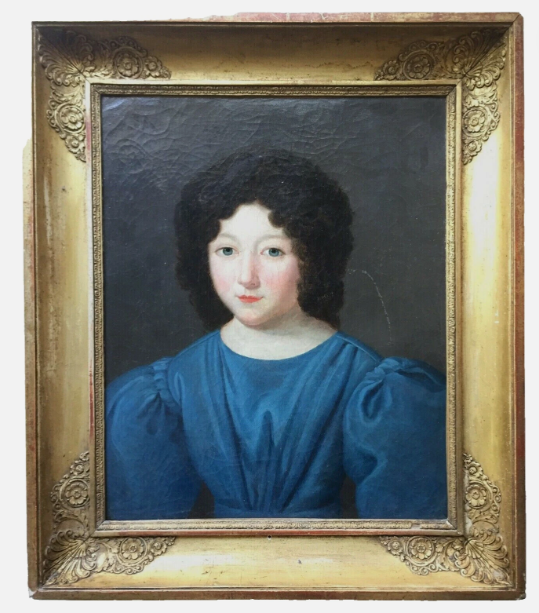 19th Century French Romantism Portrait Young Lady C1820 Oil Canvas painting